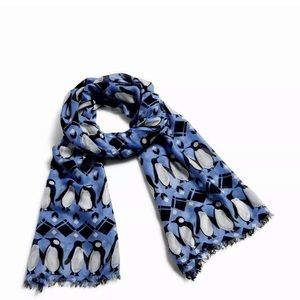 Soft Fringe Scarf Penguins Intarsia Blue